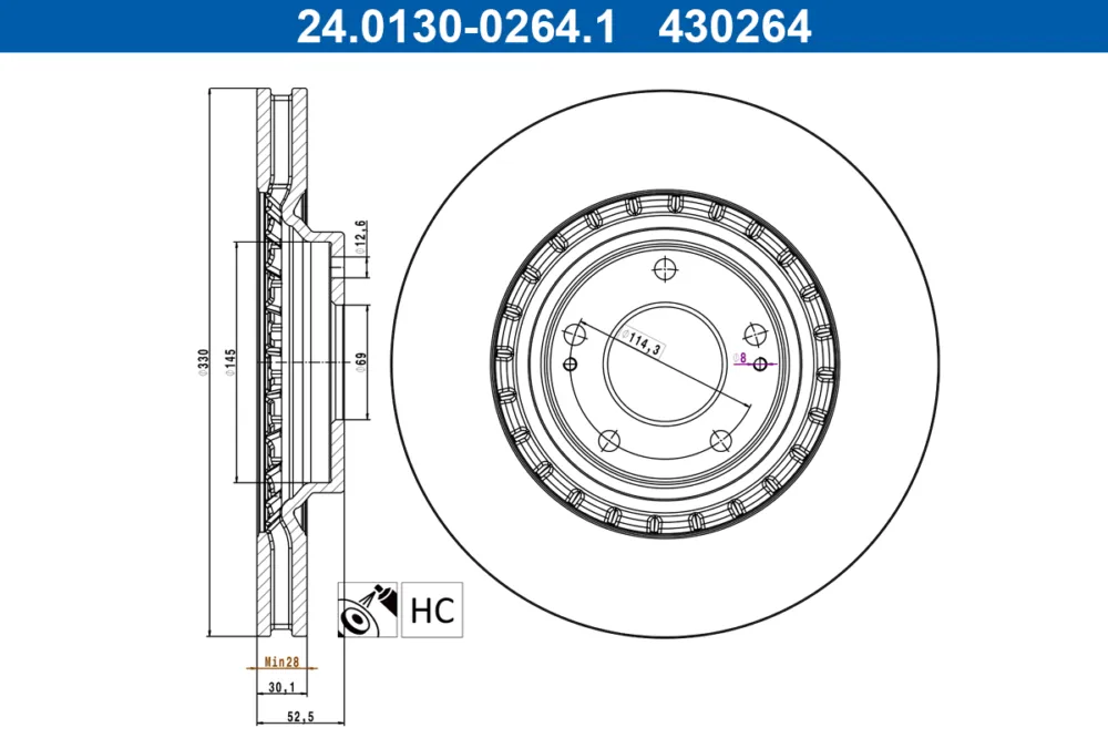 ATE 24.0130-0264.1 - Disco freno ATP Autoricambi Prezzo Conveniente