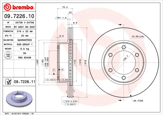 Offerta BREMBO 09.7226.11 - 2x Disco freno asse anteriore Ventilato ATP Autoricambi