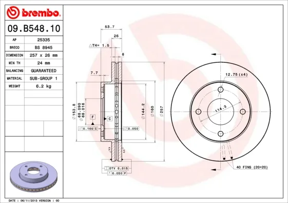 BREMBO 09.B548.10 - 2x disco freno ATP Autoricambi Promo Stagionale