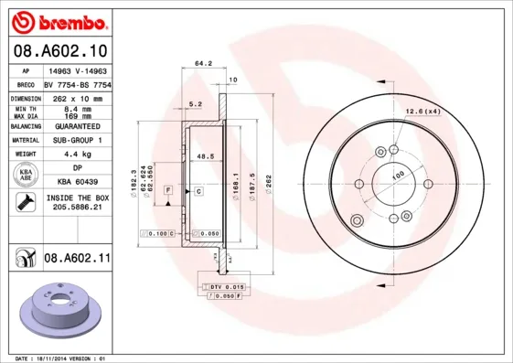 BREMBO 08.A602.11 - 2x disco freno asse posteriore completo ATP Autoricambi Direttamente Dal Produttore