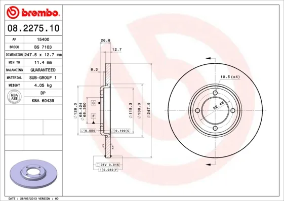 Offerta Speciale BREMBO 08.2275.10 - 2x disco freno ATP Autoricambi