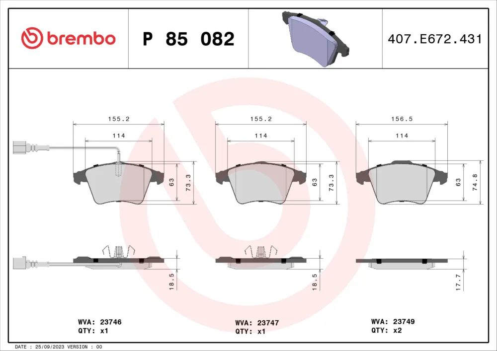 Ultime Pezzi BREMBO P 85 082 - Kit pastiglie freno, Freno a disco ATP Autoricambi