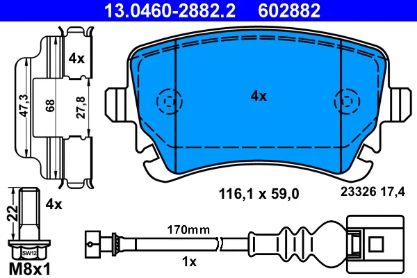Economico ATE 13.0460-2882.2 - Kit pastiglie freno, Freno a disco ATP Autoricambi