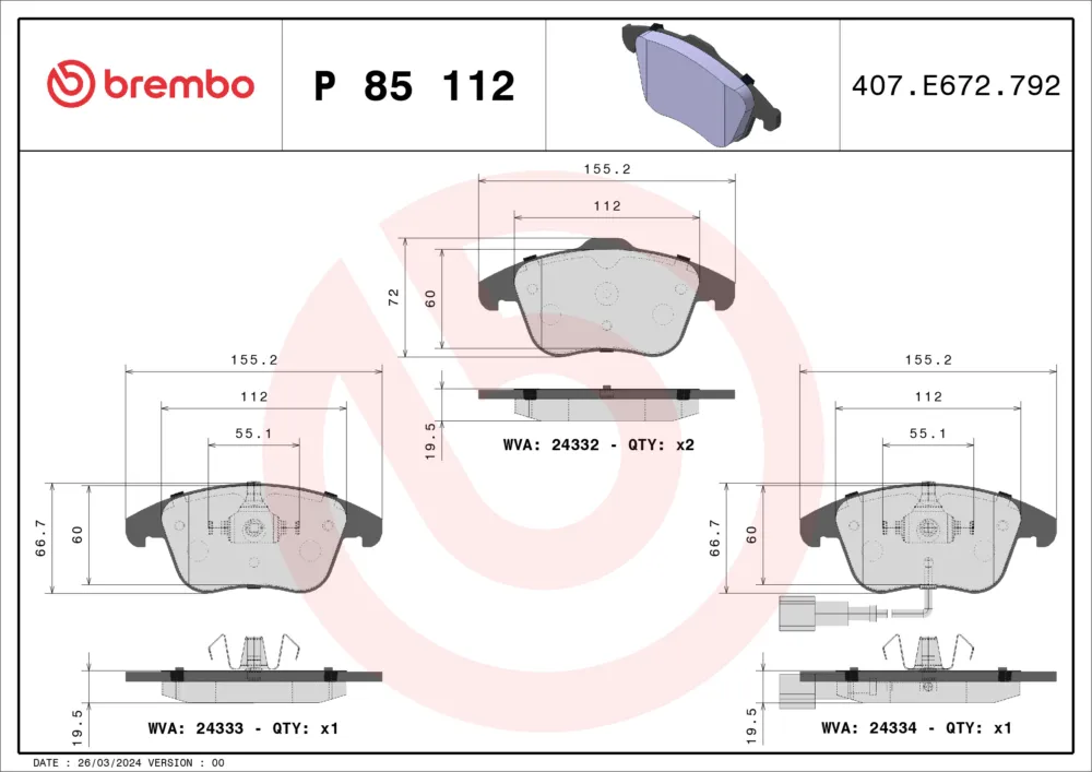 BREMBO P 85 112 - Kit pastiglie freno, Freno a disco ATP Autoricambi Vendita Finale