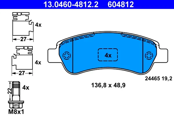 Solo Oggi ATE 13.0460-4812.2 - Kit pastiglie freno, Freno a disco ATP Autoricambi