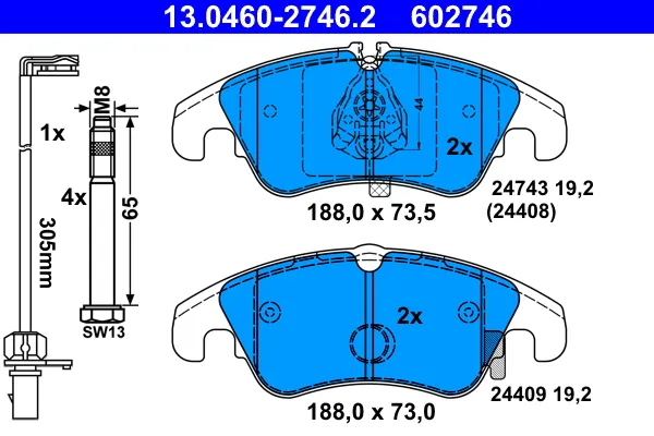 ATE 13.0460-2746.2 - Kit pastiglie freno, Freno a disco ATP Autoricambi Economico