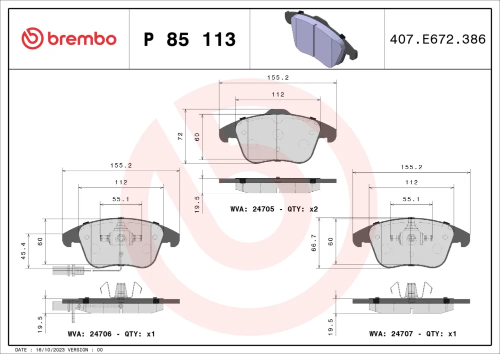 BREMBO P 85 113 - Kit pastiglie freno, Freno a disco ATP Autoricambi Soddisfatti O Rimborsati