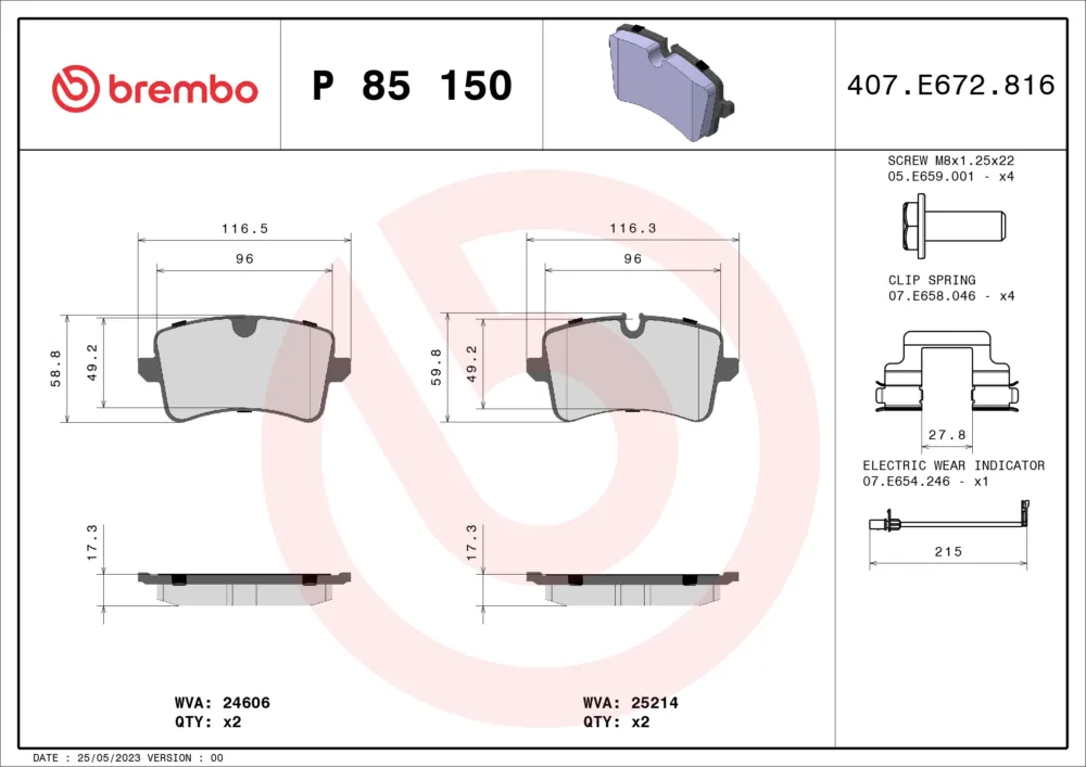 Offerta Limitata BREMBO P 85 150 - Kit pastiglie freno, Freno a disco ATP Autoricambi