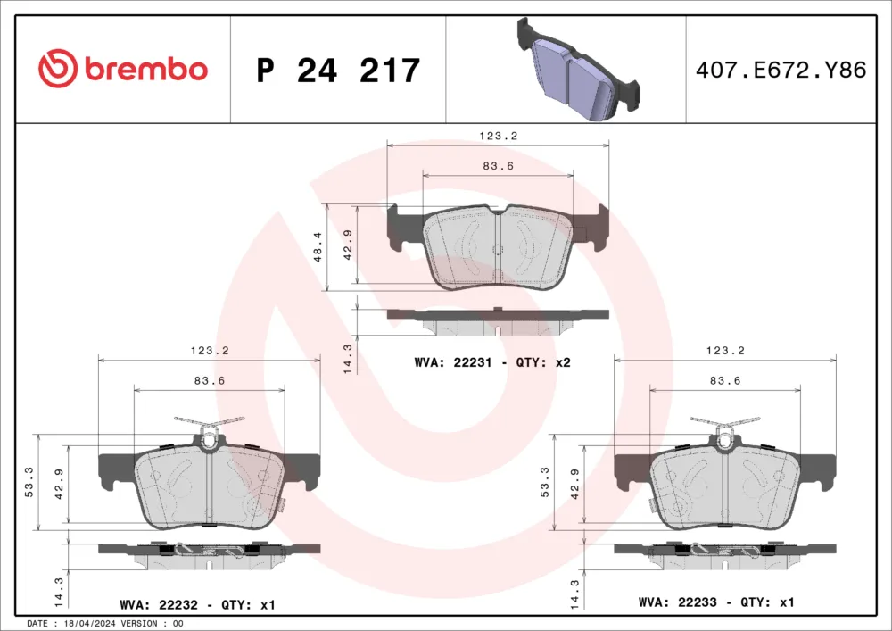 BREMBO P 24 217 - Kit pastiglie freno, Freno a disco ATP Autoricambi Quantità Limitata
