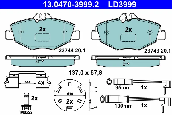 Prezzo Ridotto ATE 13.0470-3999.2 - Kit pastiglie freno, Freno a disco ATP Autoricambi