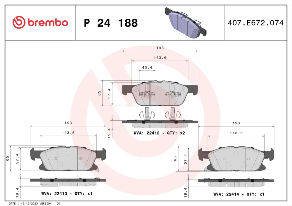 BREMBO P 24 188 - Set di pastiglie freno anteriori ATP Autoricambi Compra Oggi Stesso