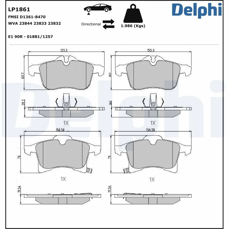 DELPHI LP1861 - Kit pastiglie freno, Freno a disco ATP Autoricambi Offerta Del Giorno