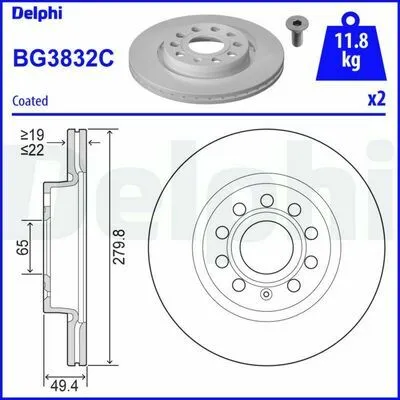 Spedito Oggi DELPHI BG3832C Disco Freno