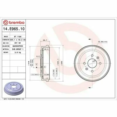 Pagamento Sicuro BREMBO ESSENTIAL LINE 14.E965.10 Tamburo Freno