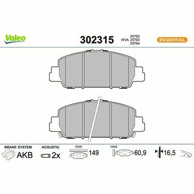 Vendita Finale VALEO ESSENTIAL 302315 Kit Pastiglie Freno, Freno a Disco