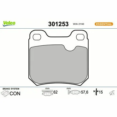 Nuovo Arrivo VALEO ESSENTIAL 301253 Kit Pastiglie Freno, Freno a Disco