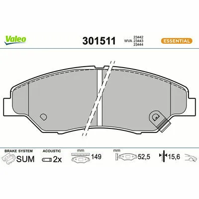 Direttamente Dal Produttore VALEO ESSENTIAL 301511 Kit Pastiglie Freno, Freno a Disco