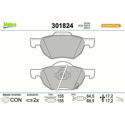 Più Venduto VALEO ESSENTIAL 301824 Kit Pastiglie Freno, Freno a Disco
