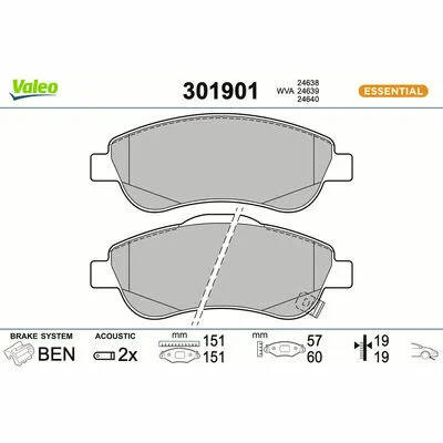 VALEO ESSENTIAL 301901 Kit Pastiglie Freno, Freno a Disco Offerta Del Giorno