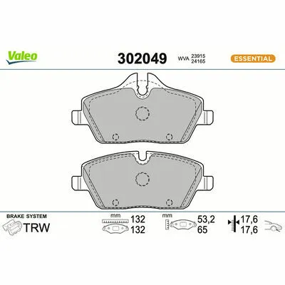 VALEO ESSENTIAL 302049 Kit Pastiglie Freno, Freno a Disco Economico