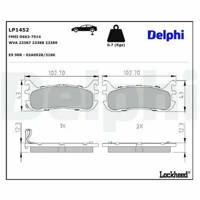 Prezzo Di Fabbrica DELPHI LP1452 Kit Pastiglie Freno, Freno a Disco