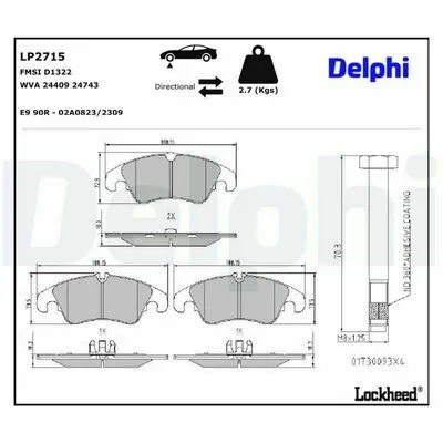 DELPHI LP2715 Kit Pastiglie Freno, Freno a Disco Esclusivo