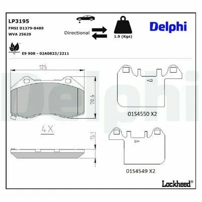 Reso Gratuito DELPHI LP3195 Kit Pastiglie Freno, Freno a Disco
