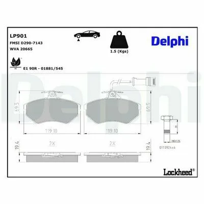 Bestseller DELPHI LP901 Kit Pastiglie Freno, Freno a Disco